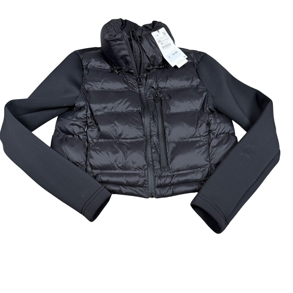 Zara Women Black Mixed Media Quilted Scuba Puffer Jacket XS 4341/809/800 NWT